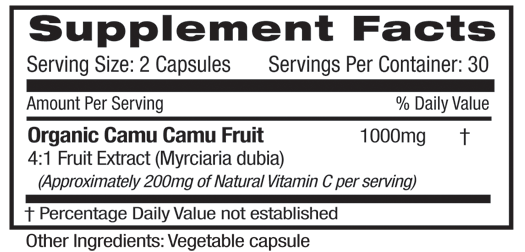 Fruitrients Camu Camu Supplement Facts ALL
